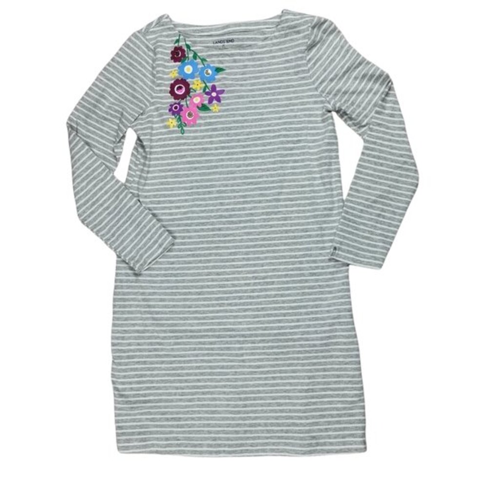 Lands' End Girls Floral Sequin Striped T-shirt Dress, M, Excellent Condition